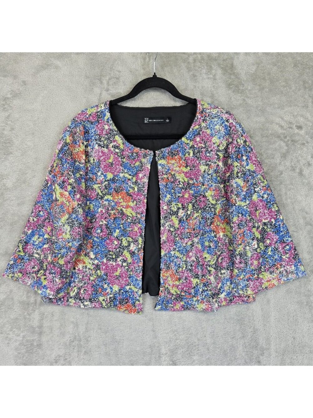 New York & Company Cape Jacket Womens L Multicolor Floral Sequin Collarless